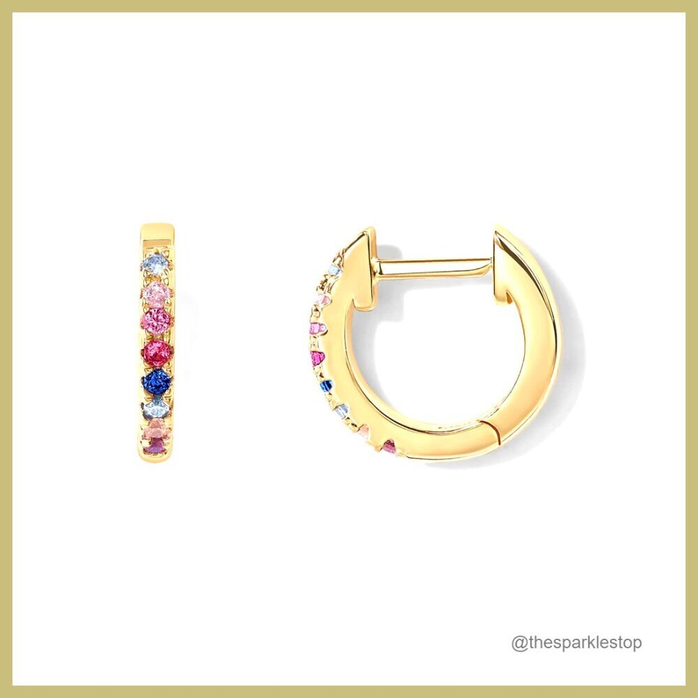 14K Gold Plated 925 Sterling Silver Huggie Earrings with Cubic Zirconia